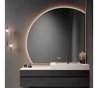 Xxbbyubo 80cm Demi-Cercle Miroir Rétroéclairé de Maquillage LED, 100cm Grand sans Cadre Anti-buée Miroir pour Salle de Bain avec Dimmable Tactile(Right Under Cut,70 * 70cm)