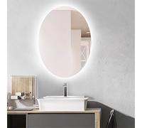Xxbbyubo Anti-buée Miroir Mural, 100cm Ovale Lumineux Miroir Décoratif avec Éclairage 3 Couleurs, Miroir de Maquillage Intelligent sans Cadre avec Interrupteur Tactile(24 * 16inch)