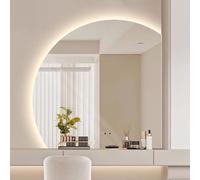 Xxbbyubo Demi-Cercle LED Miroir Décoration avec 3 Couleurs de Lumière, sans Cadre Rétroéclairé Miroir de Salle de Bain Anti-buée avec Interrupteur Tactile(Left,70cm/28)