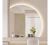 Xxbbyubo Demi-Cercle LED Miroir Décoration avec 3 Couleurs de Lumière, sans Cadre Rétroéclairé Miroir de Salle de Bain Anti-buée avec Interrupteur Tactile(Right,70cm/28)