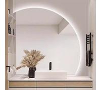 Xxbbyubo Demi-Cercle Miroir de Courtoisie à LED, Dimmable 3 Lumières de Couleur, sans Cadre Rétroéclairé Miroir de Salle de Bain avec Interrupteur Tactile(Left Under Cut,100cm)