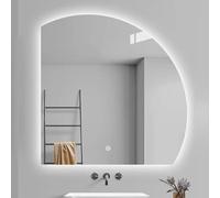 Xxbbyubo Demi-Cercle Miroir de Salle de Bain LED, 3 Couleurs Dimmable Rétro-éclairé, 90/100cm Miroir Mural sans Cadre Anti-buée, Interrupteur Tactile(Right,80 * 80cm)