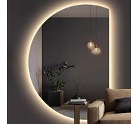 Xxbbyubo Demi Lune Anti-buée Miroir Mural de Maquillage, Dimmable LED Miroir de Salle de Bain avec 3 Couleurs de Lumière, sans Cadre 90/100/110/120/130cm(Right Cut,47in)