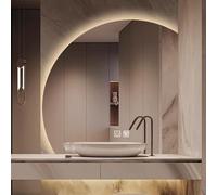 Xxbbyubo Demi Lune Rétroéclairé Miroir de Maquillage, 3 Couleurs Dimmable, sans Cadre Miroir de Salle de Bain, Anti-buée, pour Vanité, Salle de Bain Salon(Right Under Cut,80cm)