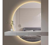 Xxbbyubo Dimmable Demi Lune Miroir Salle de Bain avec 3 Couleurs de Lumière, Anti-buée sans Cadre Miroir de Maquillage avec Interrupteur Tactile(Left Semicircle,39"x28")