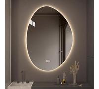 Xxbbyubo Grand 100cm Miroir de Maquillage avec Lumière, 90x70cm Asymétrique Miroir Mural Anti-buée avec Interrupteur Tactile, 3 Couleurs Dimmable pour Maquillage(75x100cm)