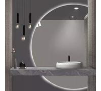 Xxbbyubo Grand Demi-Cercle Miroir Mural avec Éclairage pour Salle de Bain, Demi Lune sans Cadre Miroir de Maquillage avec Anti-buée, 3 Couleurs Dimmable(Rightcut,35in)