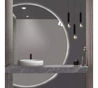 Xxbbyubo Grand Demi-Cercle Miroir Mural avec Éclairage pour Salle de Bain, Demi Lune sans Cadre Miroir de Maquillage avec Anti-buée, 3 Couleurs Dimmable(Leftcut,47in)