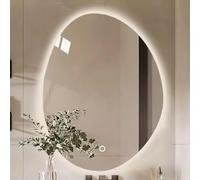 Xxbbyubo Grand Irrégulier Miroir Mural en Forme de Goutte 100cm, Anti-buée Tactile Dimmable Miroir de Vanité avec 3 Couleurs de Lumière, Asymétrique Ovale 80cm(75x100cm(30"x40"))