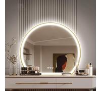 Xxbbyubo Grand LED Miroir de Salle de Bain 90/100cm avec Éclairage, 3 Lumières de Couleur, Intelligent Anti-buée Miroir de Maquillage avec Cadre Doré, Demi-Cercle 70/80cm(70cm/28in)