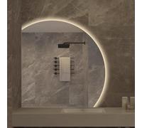 Xxbbyubo Grand Miroir Mural avec Éclairage, 70/80cm Demi Lune sans Cadre Miroir de Maquillage de Salle de Bain avec Anti-buée, Réglable 3 Couleurs de Lumière(Right,80x80cm)
