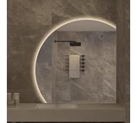 Xxbbyubo Grand Miroir Mural avec Éclairage, 70/80cm Demi Lune sans Cadre Miroir de Maquillage de Salle de Bain avec Anti-buée, Réglable 3 Couleurs de Lumière(Left,80x80cm)