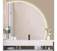 Xxbbyubo Grand Réglable Miroir de Maquillage avec Interrupteur Tactile, Demi-Cercle Miroir de Salle de Bain Anti-buée Intelligent, 3 Couleurs Dimmable(Left Under Cut,32")
