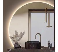 Xxbbyubo LED Anti-buée Miroir de Salle de Bain Mural avec Éclairage, 3 Couleurs Dimmable, Demi-Cercle sans Cadre Miroir Décoration Réglable pour Maquillage(Right Under Cut,70cm)