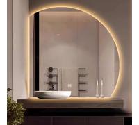 Xxbbyubo LED Miroir de Salle de Bain avec Éclairage Rétroéclairé, sans Cadre, 3 Couleurs de Lumière, Demi-Cercle Miroir de Courtoisie Anti-buée Intelligent(Right,36x36inches)