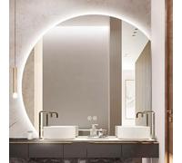 Xxbbyubo LED Réglable Miroir Mural Demi-Cercle 80/90cm, HD 3 Couleurs Miroir de Salle de Bain avec Anti-buée, 100cm Grand sans Cadre pour Chambre à Coucher(Right Under Cut,40in)