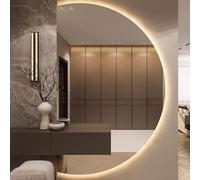 Xxbbyubo Miroir de Courtoisie sans Cadre Rétroéclairé, 3 Couleurs Demi-Cercle Miroir de Salle de Bain Anti-buée avec Interrupteur Tactile(Cut Left,47x32inch)