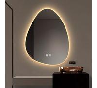 Xxbbyubo Miroir Décoratif Anti-buée de Salle de Bain avec Éclairage, Moderne Asymétrique Miroir Mural 3 Couleurs Dimmable, sans Cadre 100/120cm Irrégulier(40 * 30inch)