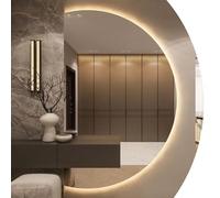 Xxbbyubo Miroir Décoration Mural sans Cadre LED Demi Lune Miroir de Salle de Bain Anti-buée avec Interrupteur Tactile Dimmable 3 Couleurs Miroir de Courtoisie(Left Cut,47" Lx32 W)