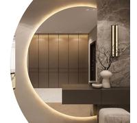 Xxbbyubo Miroir Décoration Mural sans Cadre LED Demi Lune Miroir de Salle de Bain Anti-buée avec Interrupteur Tactile Dimmable 3 Couleurs Miroir de Courtoisie(Right Cut,47" Lx32 W)