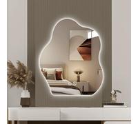 Xxbbyubo Miroir LED Irrégulier Salle de Bain 100X75cm, Miroir Mural Moderne Asymétrique 80/90cm avec 3 Couleurs de Lumière pour Chambre à Coucher, Salon, Commode(20 * 28inch)