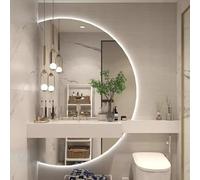 Xxbbyubo Miroir LED Mural pour Sal de Bain, Miroir de Maquillage Anti-buée Réglable Lumineux Tricolore, 90-130cm Grand Demi-Cercle, pour Vanité, Chambre(Right Semicircle,35"x24")