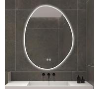 Xxbbyubo Miroir Lumineux Tricolore pour Maquillage Salle de Bain, Asymétrique Anti-buée Miroir Mural avec Éclairage, 90/100cm Salon Décoratif sans Cadre(80x60cm)