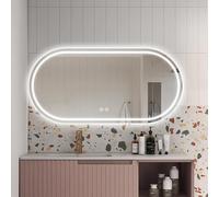 Xxbbyubo Miroir Ovale de Salle de Bain avec Éclairage Dimmable, Grand Anti-buée Miroir de Courtoisie avec Interrupteur Tactile, Miroir Décoratif sans Cadre Lumineux(60x120cm)