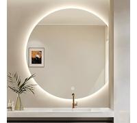 Xxbbyubo Mode LED Miroir Mural sans Cadre 80cm, Dimmable à 3 Couleurs de Lumière, 100cm Demi-Cercle Anti-buée Miroir de Salle de Bain avec Interrupteur Tactile(Right Cut,70cm/28inch)