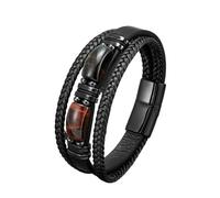 XXCLW Bracelet en cuir avec pierre naturelle pour homme et femme fait à la main réglable Boho perles bijoux, taille unique, 21 cm_Œil de tigre bleu rouge, Agate