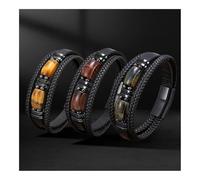XXCLW Bracelet en cuir avec pierre naturelle pour homme et femme fait à la main réglable Boho perles bijoux, taille unique, 19 cm_Œil de tigre bleu, Agate