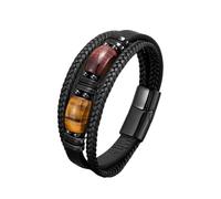 XXCLW Bracelet en cuir avec pierre naturelle pour homme et femme fait à la main réglable Boho perles bijoux, taille unique, 23 cm_Œil de tigre jaune rouge, Agate