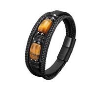 XXCLW Bracelet en cuir avec pierre naturelle pour homme et femme fait à la main réglable Boho perles bijoux, taille unique, 23 cm_Œil de tigre jaune, Agate