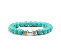 XXCLW Bracelet en pierre volcanique naturelle pour homme - Noir mat - Perles blanches - Breloque haltère - Bijoux de fitness pour femme, taille unique, Agate