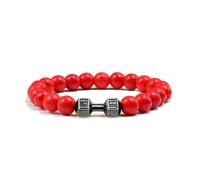 XXCLW Bracelet en pierre volcanique naturelle pour homme - Noir mat - Perles blanches - Breloque haltère - Bijoux de fitness pour femme, taille unique, Agate