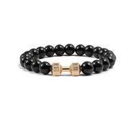 XXCLW Bracelet en pierre volcanique naturelle pour homme - Noir mat - Perles blanches - Breloque haltère - Bijoux de fitness pour femme, taille unique, Agate