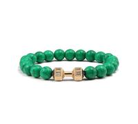 XXCLW Bracelet en pierre volcanique naturelle pour homme - Noir mat - Perles blanches - Breloque haltère - Bijoux de fitness pour femme, taille unique, Agate