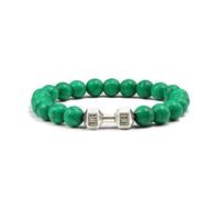 XXCLW Bracelet en pierre volcanique naturelle pour homme - Noir mat - Perles blanches - Breloque haltère - Bijoux de fitness pour femme, taille unique, Agate
