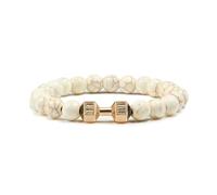 XXCLW Bracelet en pierre volcanique naturelle pour homme - Noir mat - Perles blanches - Breloque haltère - Bijoux de fitness pour femme, taille unique, Agate