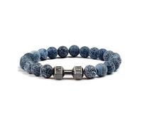 XXCLW Bracelet en pierre volcanique naturelle pour homme - Noir mat - Perles blanches - Breloque haltère - Bijoux de fitness pour femme, taille unique, Agate