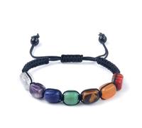 XXCLW Bracelet réglable avec perles carrées 7 chakras, pierre de yoga, méditation, relaxation, anxiété, taille unique, Agate