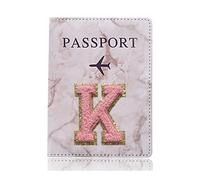 XXCLW Étui de protection tendance pour passeport - Motif lettre brodée - Portefeuille - En cuir synthétique - Unisexe, A 1474 (K), Taille unique