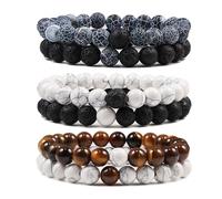 XXCLW Lot de bracelets de yoga en perles noires et blanches en pierre de lave naturelle œil de tigre pour homme et femme, taille unique, Agate