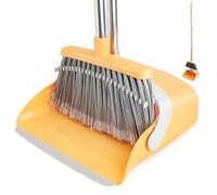 XXFLOWER Ensemble pelle à poussière et balayette à long manche avec dents de peigne, brosse de balayage pour intérieur, cuisine, hall, bureau, balayage des poils de chien, fournitures de nettoyage