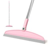 XXFLOWER Raclette de sol, balai pour balayer l'eau et les poils d'animaux, balai en caoutchouc avec long manche pour salle de bain, cuisine, douche, fenêtres en verre, jardin, garage, cour (gris/rose)