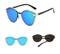 XXGJOALD Nouveau 2025 Lunettes de soleil Mode Tendance Femmes Ovales Lunettes de soleil Femmes Lunettes de soleil Femmes Rétro UV400 Lunettes décontractées, Doré/bleu, Taille unique
