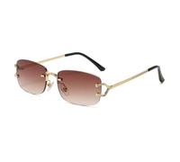 XXGJOALD Nouvelles lunettes de soleil carrées 2025 pour hommes demi-métal bleu vert monture femme mode lunettes de soleil sans bords pour femmes UV400, Doré avec marron, Taille unique