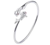 XXHNBF Bracelet pour Femme, Bracelet en Argent 925 for Femme, Ajustable, Ouvert, Motif Poisson Rouge, Bracelet d'amitié, Bijoux en Argent