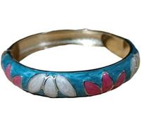 XXHNBF Bracelet pour Femme, Bracelet rétro en émail avec Fleurs de trèfle, Manchette articulée for Femme, Artisanat Traditionnel Chinois(Blue)