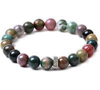 XXHNBF Bracelet pour Femme, Bracelets en Perles d' Indien Naturel, pendentifs Ronds ondulés en Argent, Bracelet élastique en Cristal, Bijoux Tendance en Cristal for Hommes et Femmes